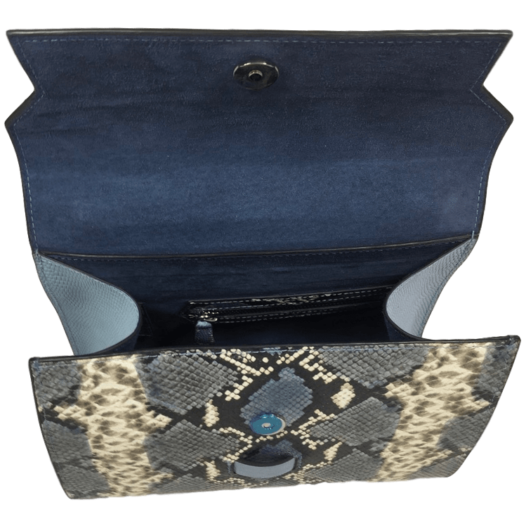 Leeratelier Moooi | kleine handtas | blauw slangenprint leer